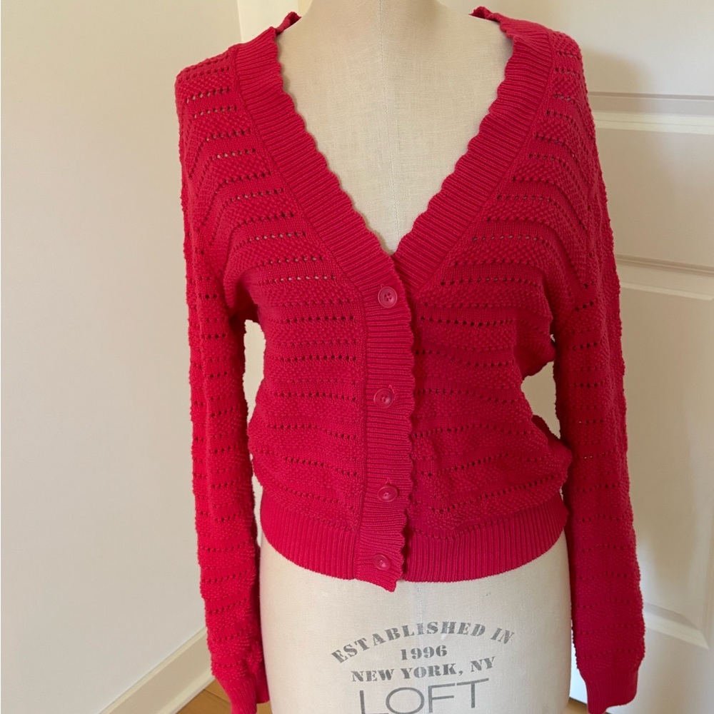 GAP Pink Women's Scalloped Button-Up Sweater